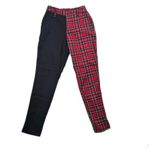 Hot Topic Black & Red Plaid Split Leg Pants Women's Size XS